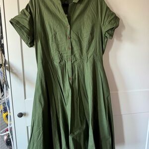 Collectif Olive Green Caterina Midi Shirt Dress